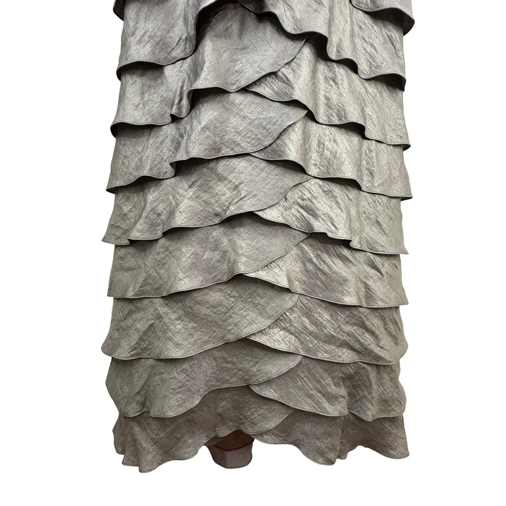 Adrianna Papell Gown Women 14 SAGE Tiered Ruffle V-Neck Formal MAXI Dress - Picture 4 of 12